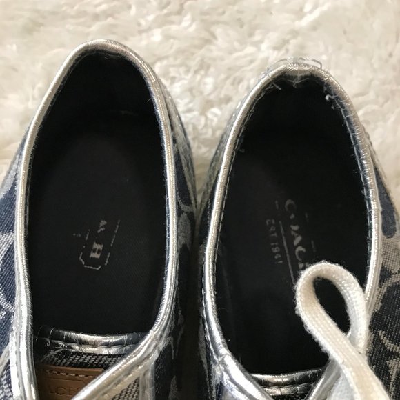 Coach Dee Navy Signature Sneakers Silver Logo 6.5 - Picture 5 of 9